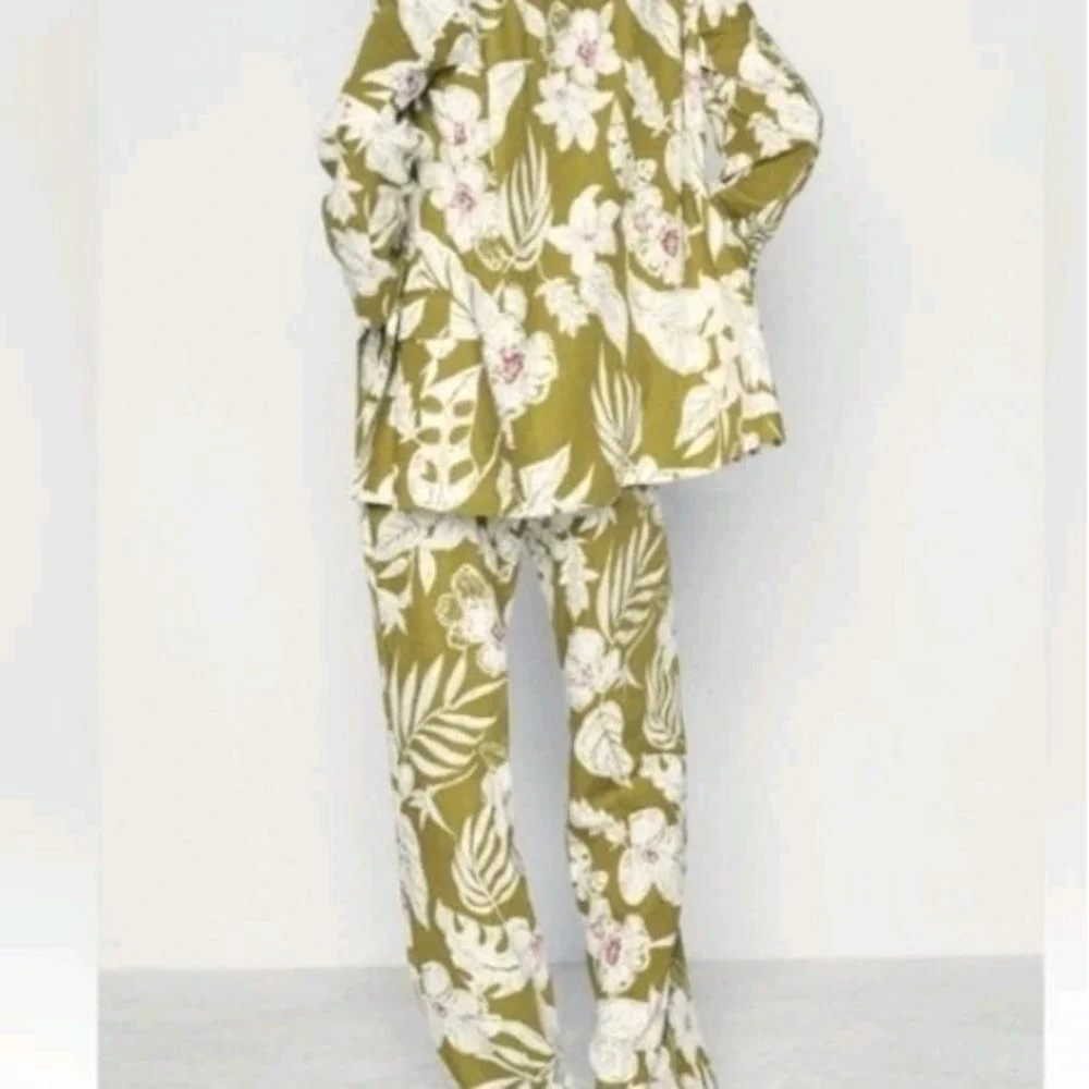 Zara Floral Print Linen Blend Pants Size L NWT